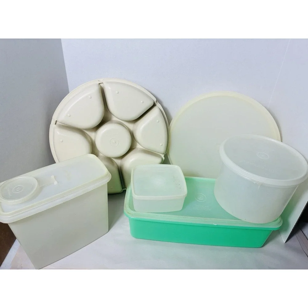 Lot Of 6 Vintage Tupperware Storage Containers With Lid Round, Square,‎ Divided